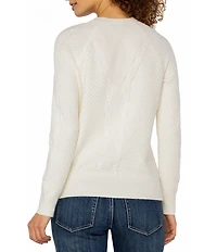 Liverpool Los Angeles Cable Knit Crew Neck Long Raglan Sleeve Sweater