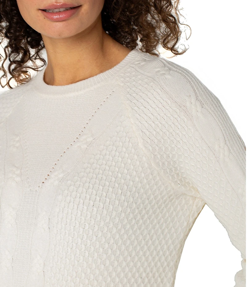 Liverpool Los Angeles Cable Knit Crew Neck Long Raglan Sleeve Sweater