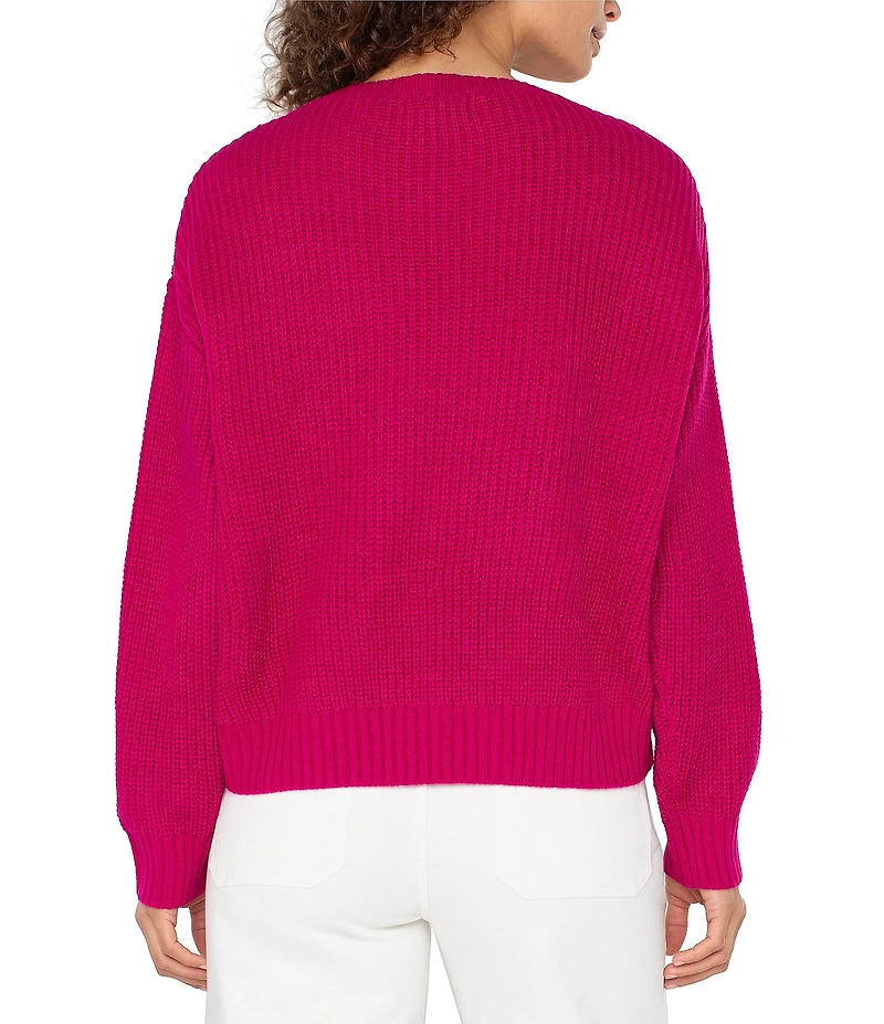 Liverpool Los Angeles Cable Knit Fringe Crew Neck Long Sleeve Sweater