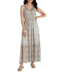 Liverpool Los Angeles Chiffon Printed V-Neck Sleeveless Maxi Dress