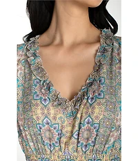 Liverpool Los Angeles Chiffon Printed V-Neck Sleeveless Maxi Dress