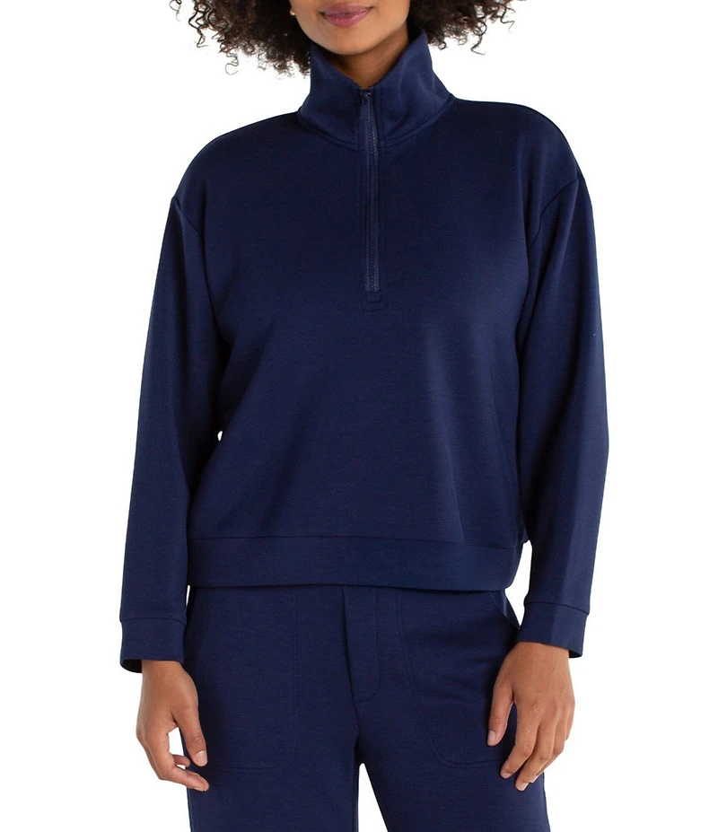 Liverpool Los Angeles Coordinating Cloud Knit Mock Neck Half Zipper Long Sleeve Top