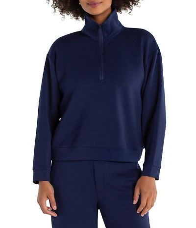Liverpool Los Angeles Coordinating Cloud Knit Mock Neck Half Zipper Long Sleeve Top