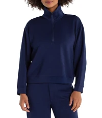 Liverpool Los Angeles Coordinating Cloud Knit Mock Neck Half Zipper Long Sleeve Top