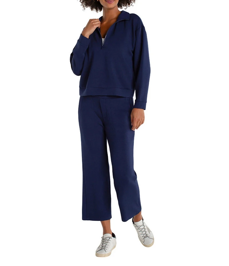 Liverpool Los Angeles Coordinating Cloud Knit Mock Neck Half Zipper Long Sleeve Top