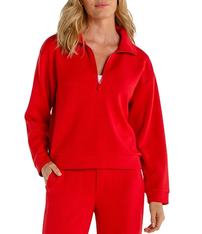 Liverpool Los Angeles Coordinating Cloud Knit Mock Neck Half Zipper Long Sleeve Top