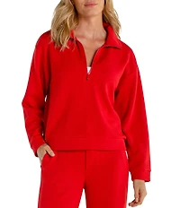 Liverpool Los Angeles Coordinating Cloud Knit Mock Neck Half Zipper Long Sleeve Top