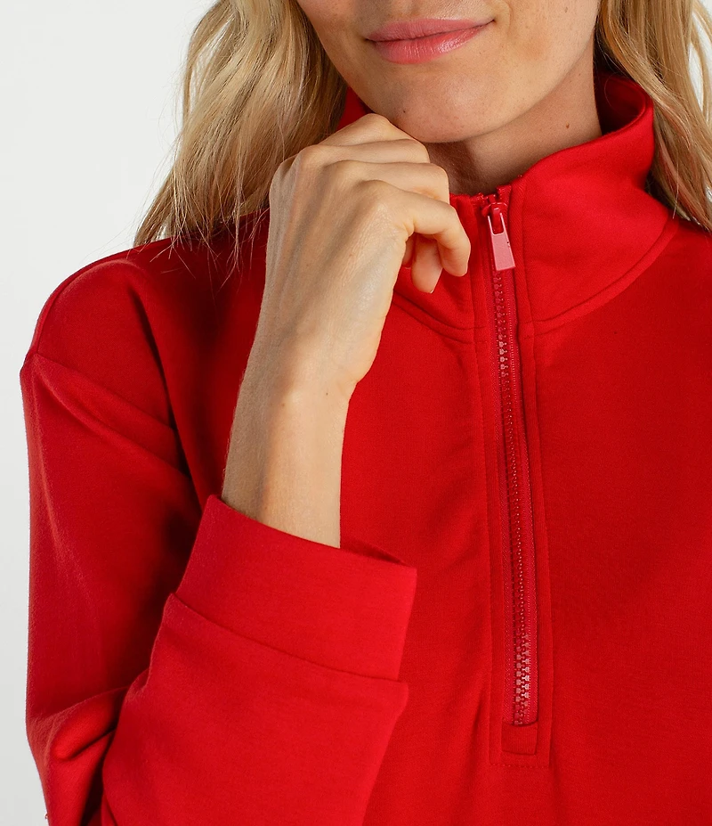 Liverpool Los Angeles Coordinating Cloud Knit Mock Neck Half Zipper Long Sleeve Top