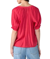 Liverpool Los Angeles Crinkle Woven Split V-Neck Short Sleeve Blouse