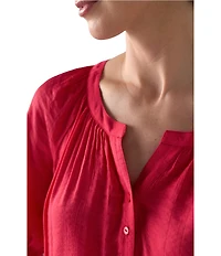 Liverpool Los Angeles Crinkle Woven Split V-Neck Short Sleeve Blouse
