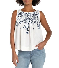 Liverpool Los Angeles Crosshatch Woven Boat Neck Sleeveless Top