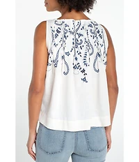 Liverpool Los Angeles Crosshatch Woven Boat Neck Sleeveless Top