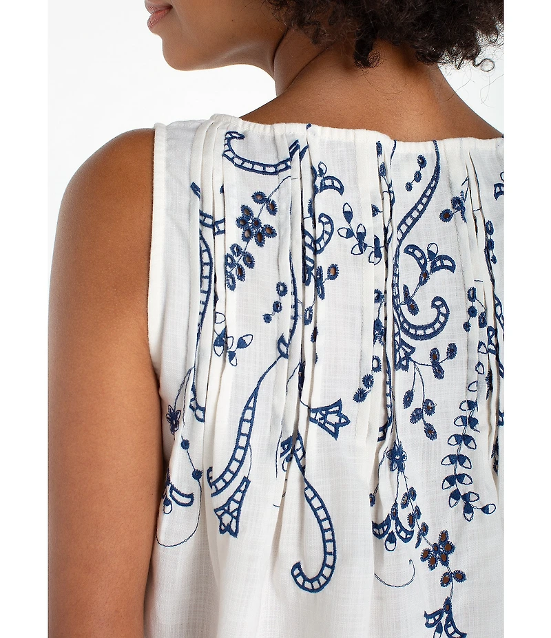Liverpool Los Angeles Crosshatch Woven Boat Neck Sleeveless Top