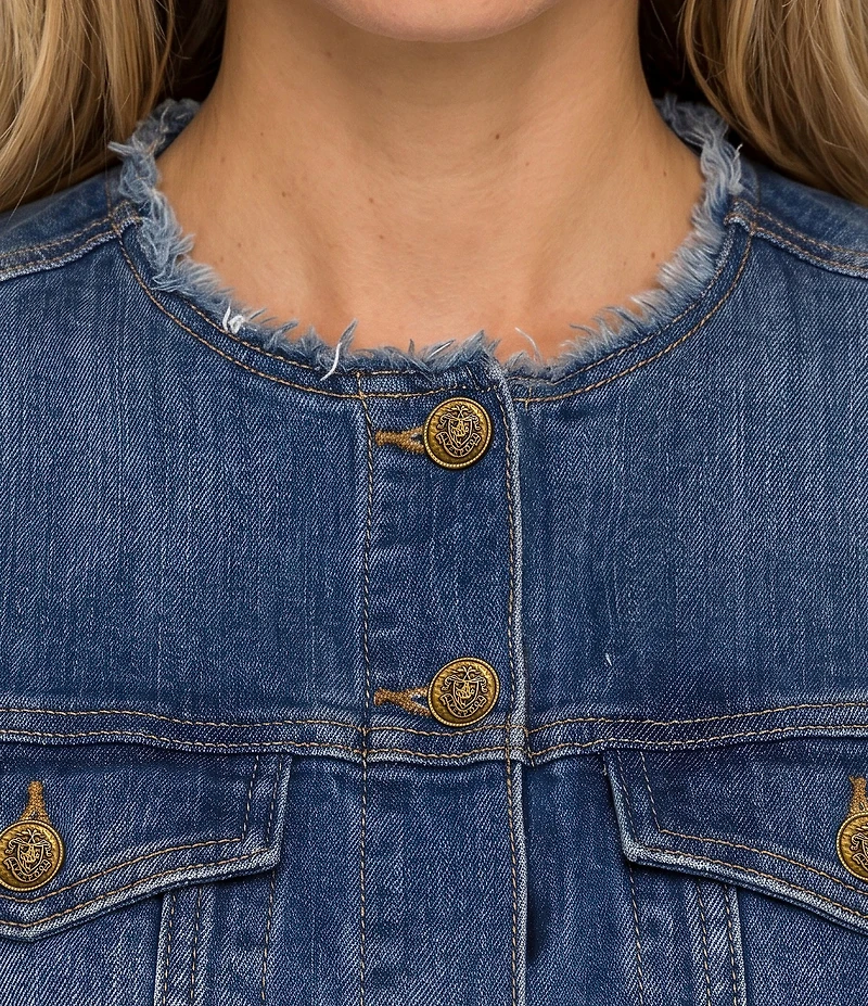 Liverpool Los Angeles Denim Collarless Long Sleeve Trucker Dress
