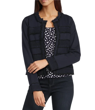 Liverpool Los Angeles Denim Lace Collarless Long Sleeve Jacket