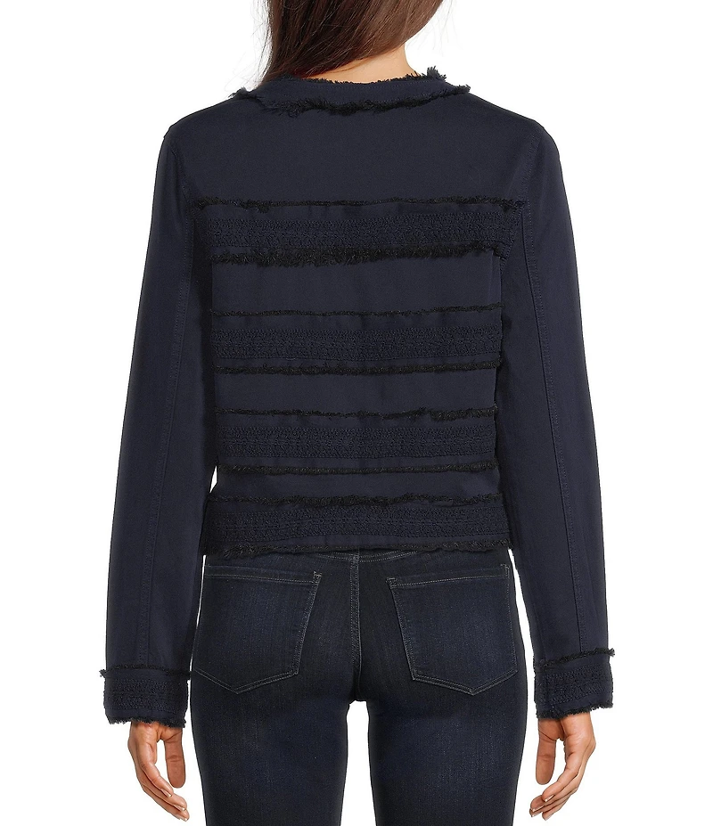 Liverpool Los Angeles Denim Lace Collarless Long Sleeve Jacket