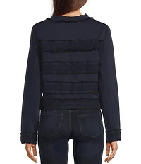 Liverpool Los Angeles Denim Lace Collarless Long Sleeve Jacket