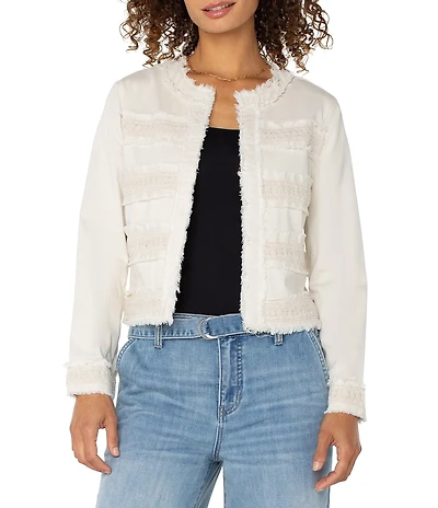 Liverpool Los Angeles Denim Lace Collarless Long Sleeve Jacket