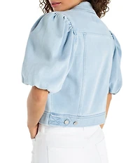 Liverpool Los Angeles Denim Notch Collar 3/4 Sleeve Cropped Trucker Jacket