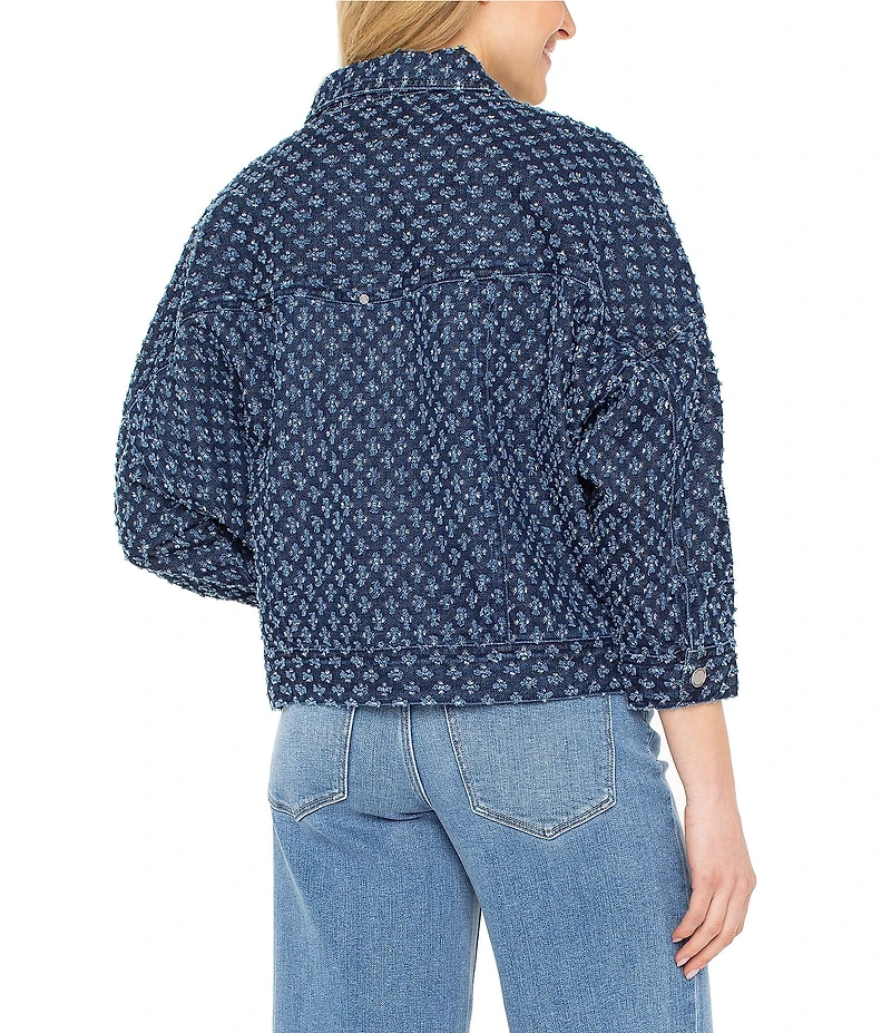 Liverpool Los Angeles Denim Point Collar 3/4 Sleeve Cropped Trucker Jacket