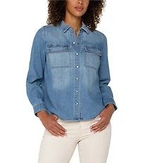 Liverpool Los Angeles Denim Point Collar Long Sleeve Button Down Shirt