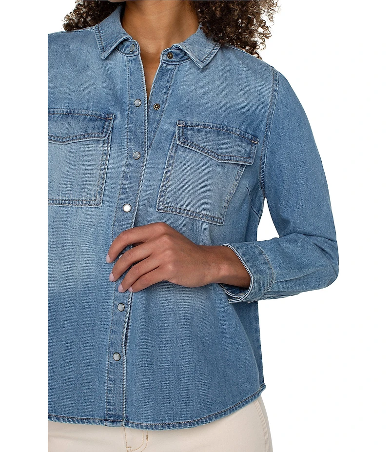 Liverpool Los Angeles Denim Point Collar Long Sleeve Button Down Shirt