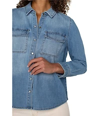 Liverpool Los Angeles Denim Point Collar Long Sleeve Button Down Shirt