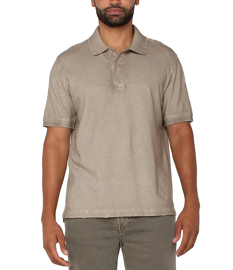 Liverpool Los Angeles Distressed Knit Short Sleeve Polo Shirt