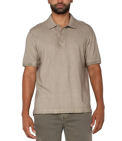 Liverpool Los Angeles Distressed Knit Short Sleeve Polo Shirt