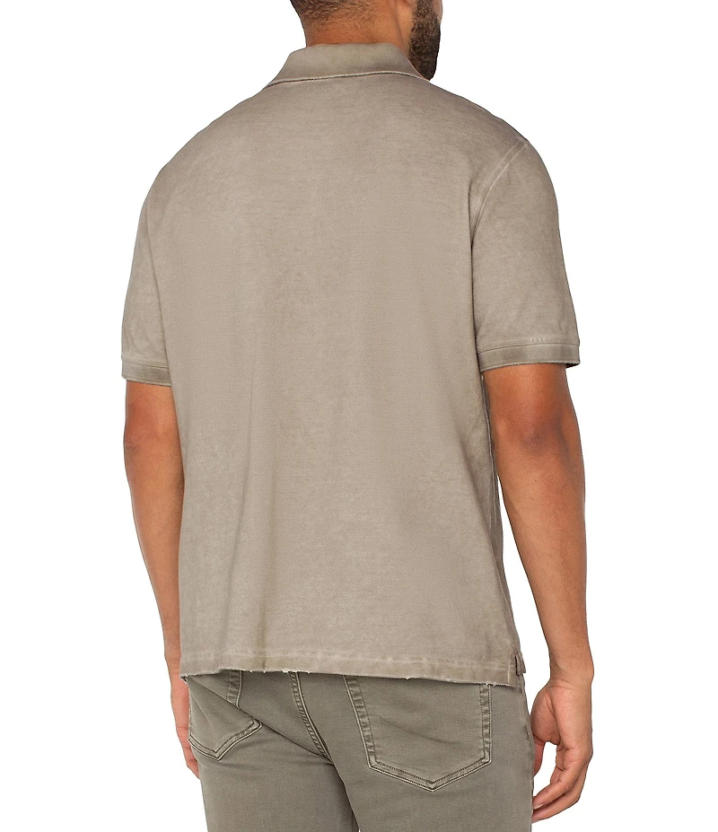 Liverpool Los Angeles Distressed Knit Short Sleeve Polo Shirt