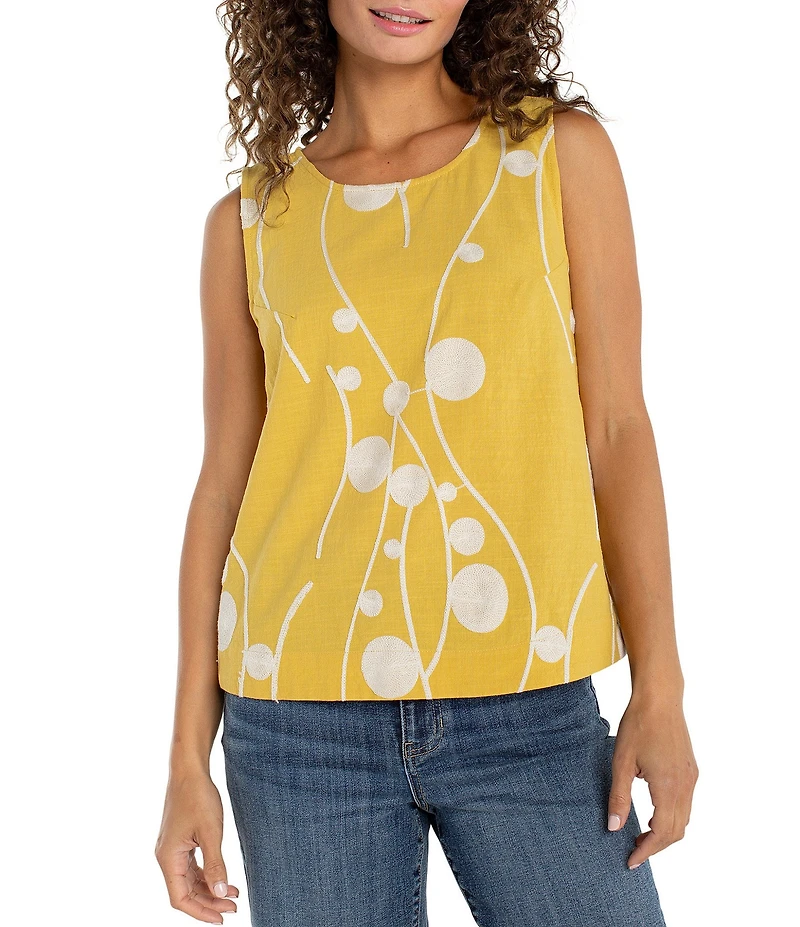 Liverpool Los Angeles Embroidered Dot Round Neck Sleeveless Top