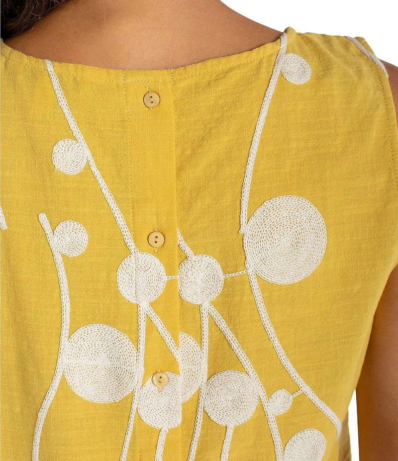 Liverpool Los Angeles Embroidered Dot Round Neck Sleeveless Top