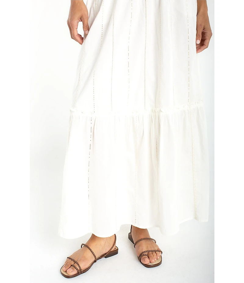Liverpool Los Angeles Embroidered Stripe Tiered Maxi Skirt