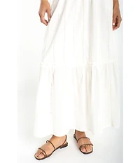 Liverpool Los Angeles Embroidered Stripe Tiered Maxi Skirt