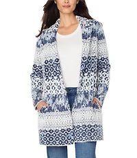 Liverpool Los Angeles Feather Jacquard Notch Collar Long Sleeve Open Front Cardigan