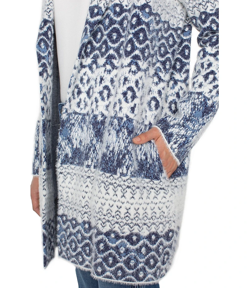 Liverpool Los Angeles Feather Jacquard Notch Collar Long Sleeve Open Front Cardigan