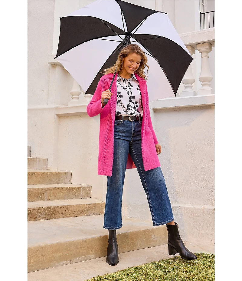 Liverpool Los Angeles Feather Jacquard Notch Collar Long Sleeve Open Front Sweater Coat