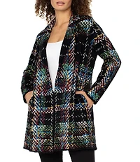 Liverpool Los Angeles Feather Jacquard Plaid Notch Collar Long Sleeve Open Front Coat
