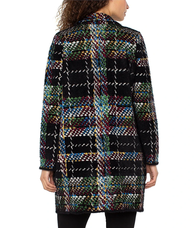 Liverpool Los Angeles Feather Jacquard Plaid Notch Collar Long Sleeve Open Front Coat