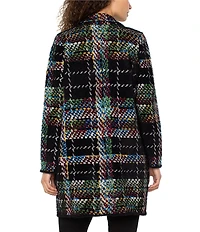 Liverpool Los Angeles Feather Jacquard Plaid Notch Collar Long Sleeve Open Front Coat