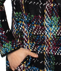 Liverpool Los Angeles Feather Jacquard Plaid Notch Collar Long Sleeve Open Front Coat