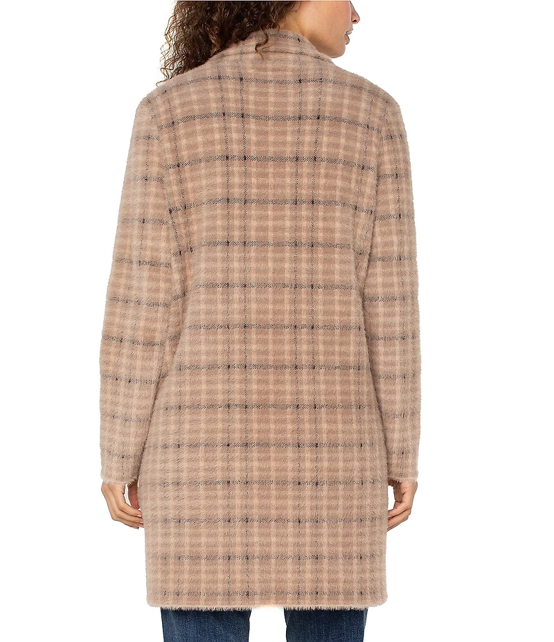 Liverpool Los Angeles Feather Jacquard Plaid Print Notch Collar Long Sleeve Open Front Jacket