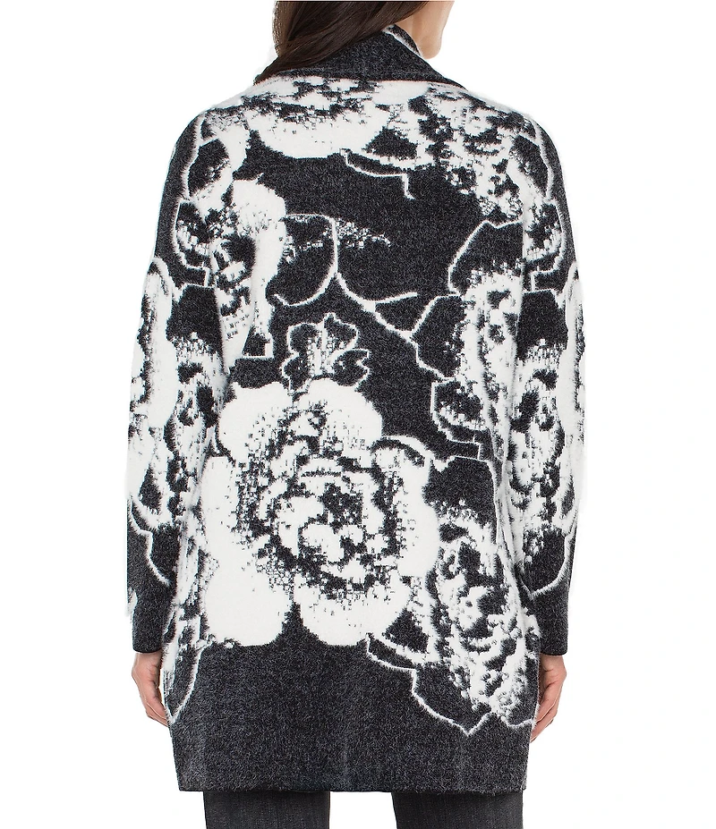 Liverpool Los Angeles Feather Jacquard Shawl Collar Long Sleeve Sweater Coat