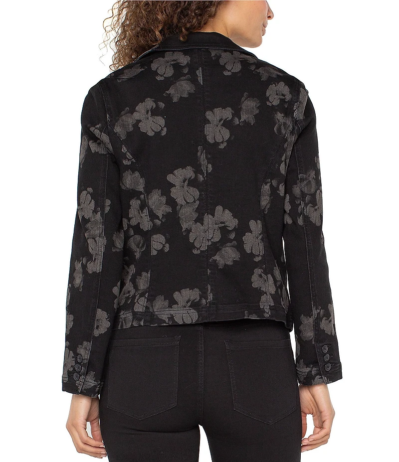 Liverpool Los Angeles Floral Print Stretch Denim Notch Collar Long Sleeve Blazer