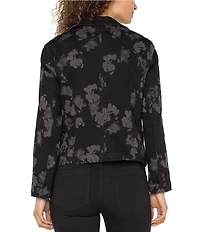 Liverpool Los Angeles Floral Print Stretch Denim Notch Collar Long Sleeve Blazer