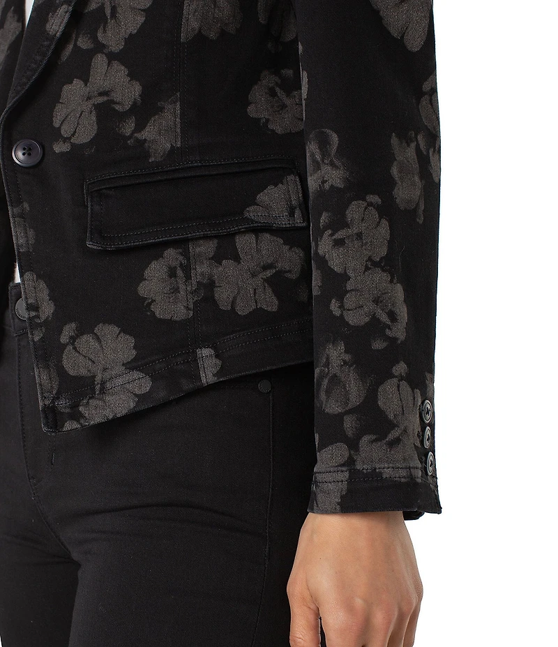 Liverpool Los Angeles Floral Print Stretch Denim Notch Collar Long Sleeve Blazer