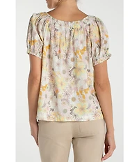 Liverpool Los Angeles Floral Scoop Neck Short Sleeve Tassel Tie Top