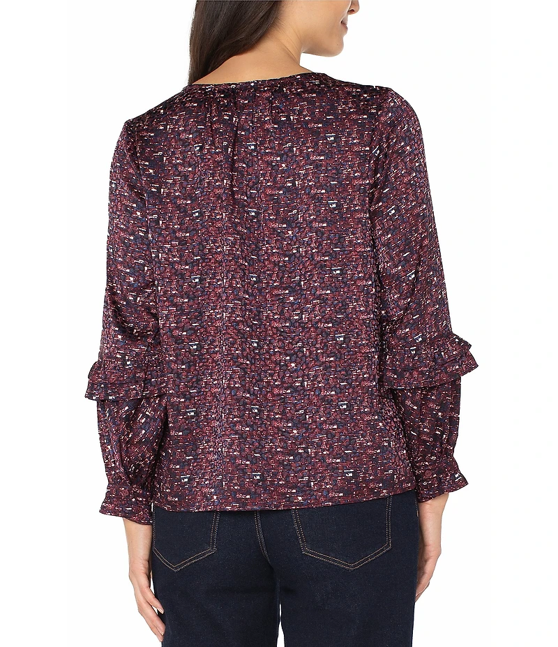 Liverpool Los Angeles Jacquard Abstract Dot Print V-Neck Long Sleeve Blouse