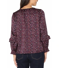 Liverpool Los Angeles Jacquard Abstract Dot Print V-Neck Long Sleeve Blouse