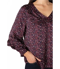 Liverpool Los Angeles Jacquard Abstract Dot Print V-Neck Long Sleeve Blouse